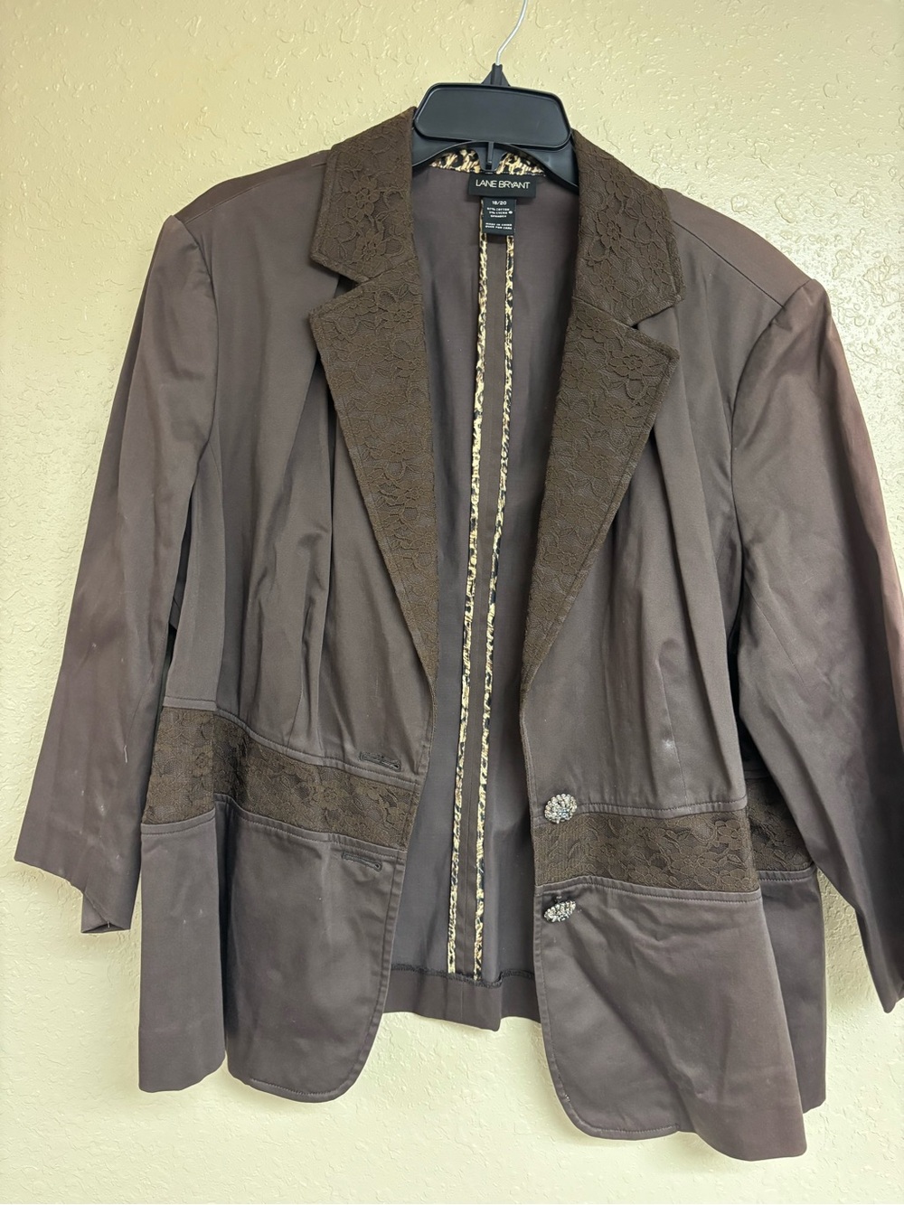 Lane Bryant Brown Jacket with Leopard Trim Accent
